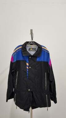 Vintage Roffe Demetre Ski Jacket - 80s 90s Colorblock Black Blue Pink - Size Lar